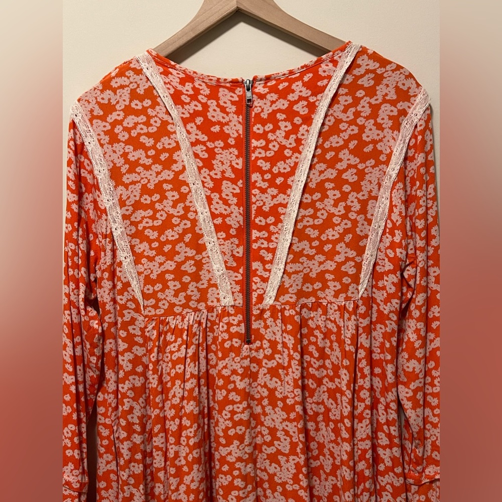 Free People Paprika Combo Floral Bohemian Lace Flowy Dress - Picture 5 of 10